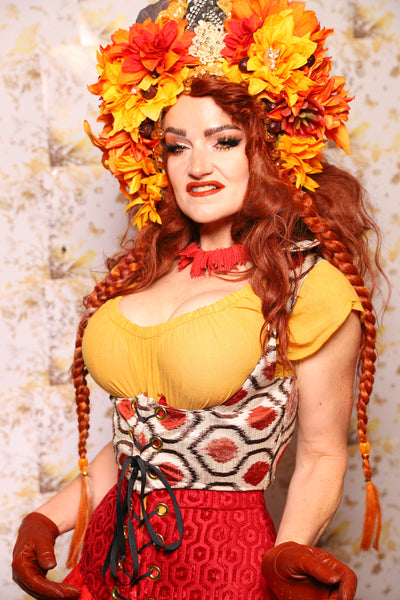 11. Cropped Vixen Underbust in Pomodoro Ikat - The Marinara Maidens Collection