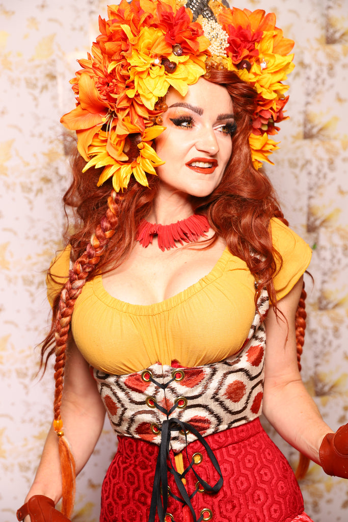 11. Cropped Vixen Underbust in Pomodoro Ikat - The Marinara Maidens Collection