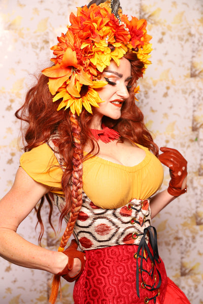 11. Cropped Vixen Underbust in Pomodoro Ikat - The Marinara Maidens Collection