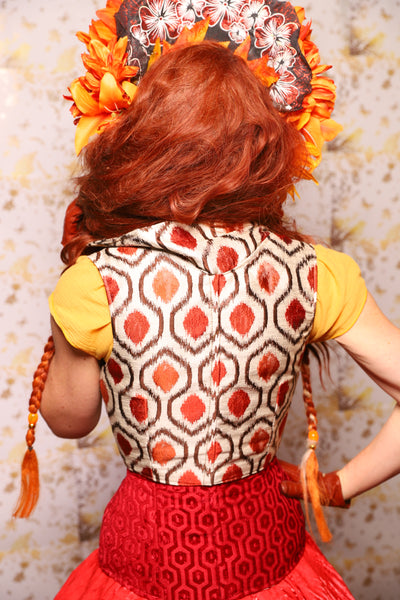11. Cropped Vixen Underbust in Pomodoro Ikat - The Marinara Maidens Collection