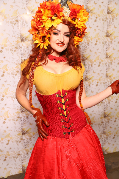 38. Wench Underbust Corset in Tomato Honeycomb - The Marinara Maidens Collection