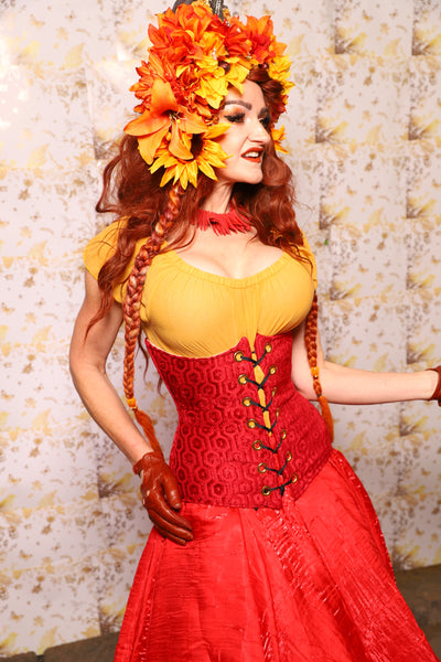 38. Wench Underbust Corset in Tomato Honeycomb - The Marinara Maidens Collection
