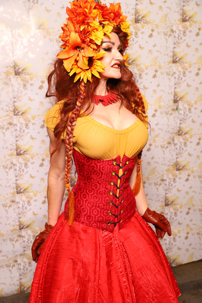 38. Wench Underbust Corset in Tomato Honeycomb - The Marinara Maidens Collection