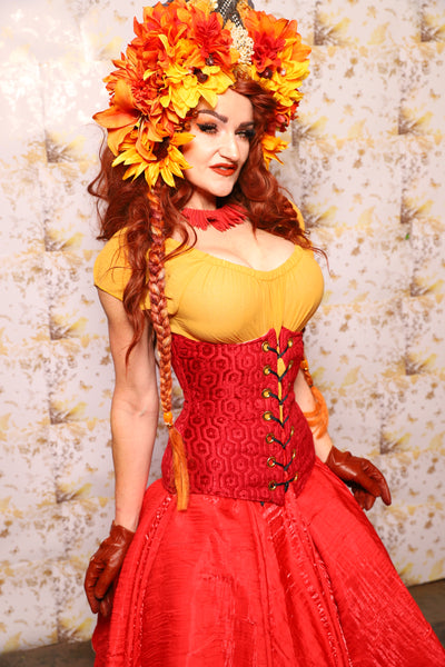 38. Wench Underbust Corset in Tomato Honeycomb - The Marinara Maidens Collection