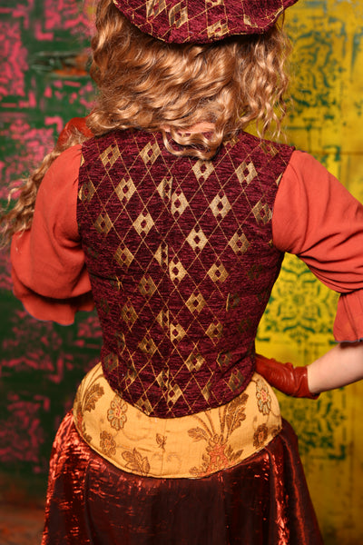 Cropped Marie Bodice in Burgundy and Gold Diamond #10 - Cider & Cinders Collection