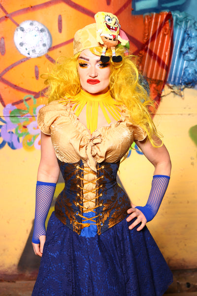 36-Wench Corset in Blue & Gold Grand Medallion  -The Barnacle Blues Collection