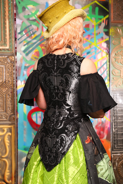 01. Artemis Overbust Corset in Black and Silver Medallion - The Sacred Metamorphosis Collection