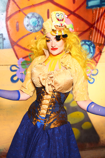 31-Torian Corset in Blue & Gold Grand Medallion  -The Barnacle Blues Collection