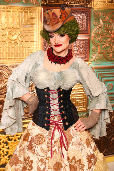 Wench Corset In Black Brushstroke w/Embossed Vine Faux Leather Hip Patch - Day 10 "12 Days of Christmas" 2024