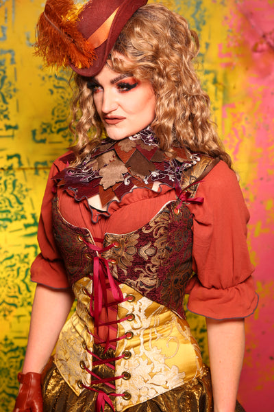 Cropped Marie Bodice in Burgundy and Gold Medallion #11 - Cider & Cinders Collection