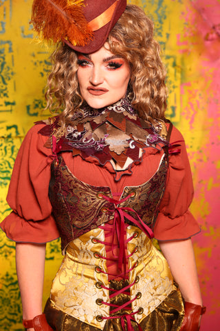 Cropped Marie Bodice in Burgundy and Gold Medallion #11 - Cider & Cinders Collection