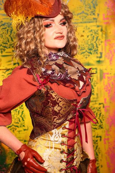 Cropped Marie Bodice in Burgundy and Gold Medallion #11 - Cider & Cinders Collection