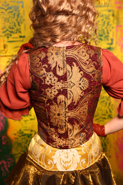 Cropped Marie Bodice in Burgundy and Gold Medallion #11 - Cider & Cinders Collection