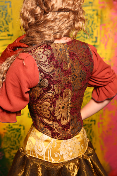 Cropped Marie Bodice in Burgundy and Gold Medallion #11 - Cider & Cinders Collection