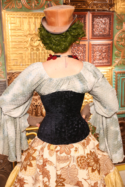 Wench Corset In Black Brushstroke w/Embossed Vine Faux Leather Hip Patch - Day 10 "12 Days of Christmas" 2024