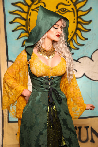 Hooded Birch Vixen in Kale Medallion - The Solar Flair Collection