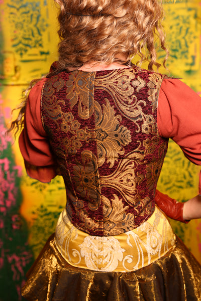 Cropped Marie Bodice in Burgundy and Gold Medallion #11 - Cider & Cinders Collection