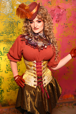 Wench Corset In Bell Gold Damask #52 - Cider & Cinders Collection