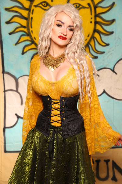 Petite Wench Corset in Black Damask Jaquard - The Solar Flair Collection