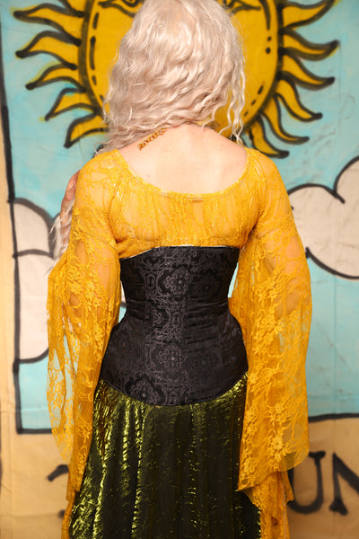 Petite Wench Corset in Black Damask Jaquard - The Solar Flair Collection