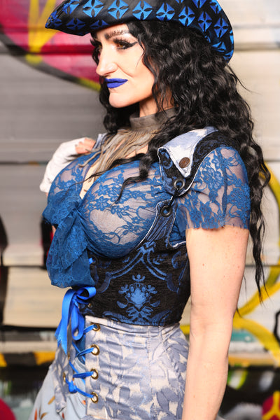 08. Cropped Dapper Vixen in Black and Blue Medallion - The Dark Waters Collection