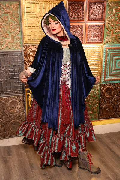 Crescent Cloak w/Fur Lined Hood in Blue Velvet- Day 10 "12 Days of Christmas" 2024