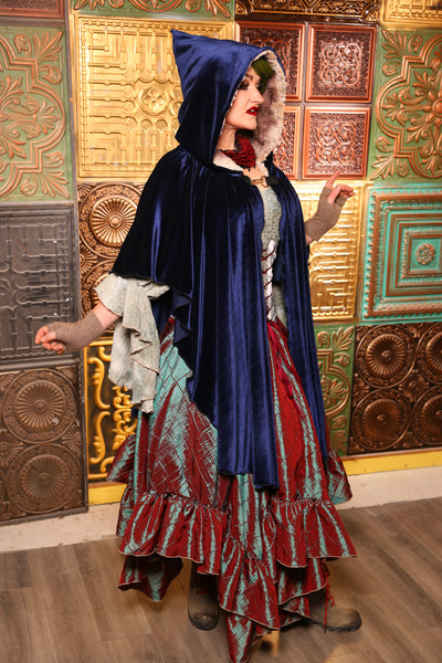 Crescent Cloak w/Fur Lined Hood in Blue Velvet- Day 10 "12 Days of Christmas" 2024