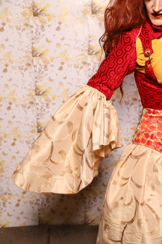 18. Detachable Flounce Sleeves in Tomato Honeycomb - The Marinara Maidens Collection
