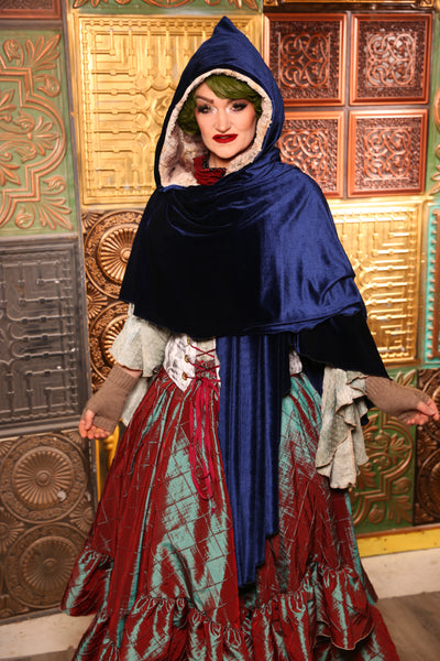 Crescent Cloak w/Fur Lined Hood in Blue Velvet- Day 10 "12 Days of Christmas" 2024