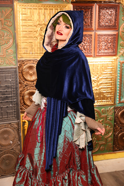 Crescent Cloak w/Fur Lined Hood in Blue Velvet- Day 10 "12 Days of Christmas" 2024