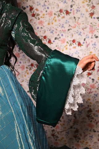 Detachable Renaissance Bell Sleeves in Emerald & Silver Medallion - The Tudor Tidings Collection