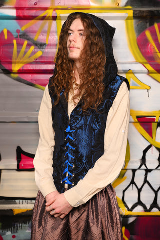 18. Men's Vest w/Hood in Black and Blue Medallion - The Dark Waters Collection