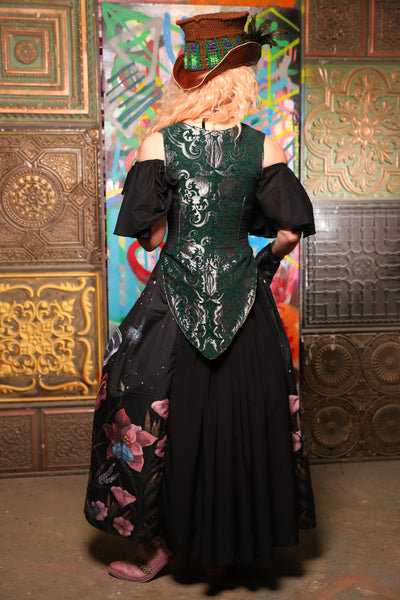 17. Tulip Skirt *39" length*  in Silver Luna Moth w/Black Back  - The Sacred Metamorphosis Collection