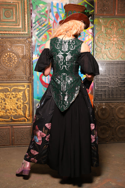 17. Tulip Skirt *39" length*  in Silver Luna Moth w/Black Back  - The Sacred Metamorphosis Collection