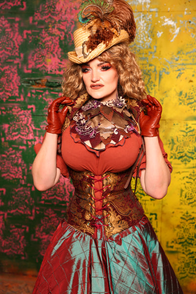 Petite Vixen Corset in Burgundy and Gold Medallion #33 - Cider & Cinders Collection