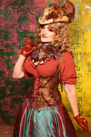 Petite Vixen Corset in Burgundy and Gold Medallion #33 - Cider & Cinders Collection