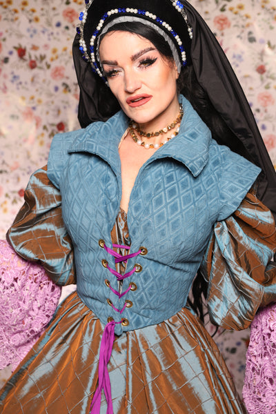 Guinevere II Bodice in Blue Flocked Diamonds - The Tudor Tidings Collection