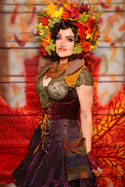 09. Cropped Underbust w/hardware & Winchester Detachable Collar in Plum & Gold Velvet *WITH* Minstrel Patchwork Pockets - The Fall Fabulosity! Collection