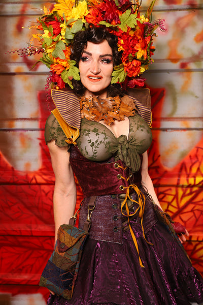 09. Cropped Underbust w/hardware & Winchester Detachable Collar in Plum & Gold Velvet *WITH* Minstrel Patchwork Pockets - The Fall Fabulosity! Collection