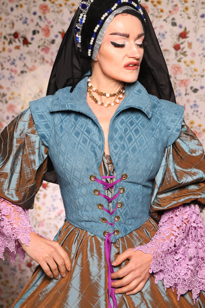 Guinevere II Bodice in Blue Flocked Diamonds - The Tudor Tidings Collection
