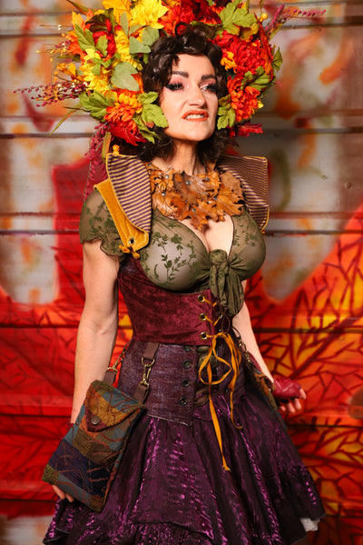 09. Cropped Underbust w/hardware & Winchester Detachable Collar in Plum & Gold Velvet *WITH* Minstrel Patchwork Pockets - The Fall Fabulosity! Collection