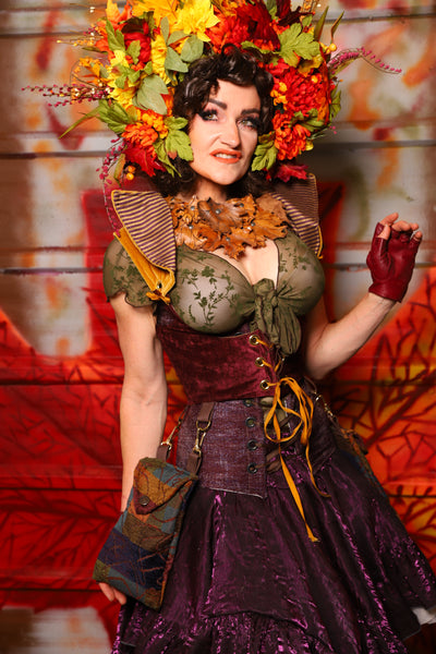 09. Cropped Underbust w/hardware & Winchester Detachable Collar in Plum & Gold Velvet *WITH* Minstrel Patchwork Pockets - The Fall Fabulosity! Collection