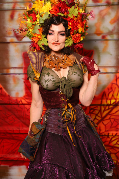 09. Cropped Underbust w/hardware & Winchester Detachable Collar in Plum & Gold Velvet *WITH* Minstrel Patchwork Pockets - The Fall Fabulosity! Collection