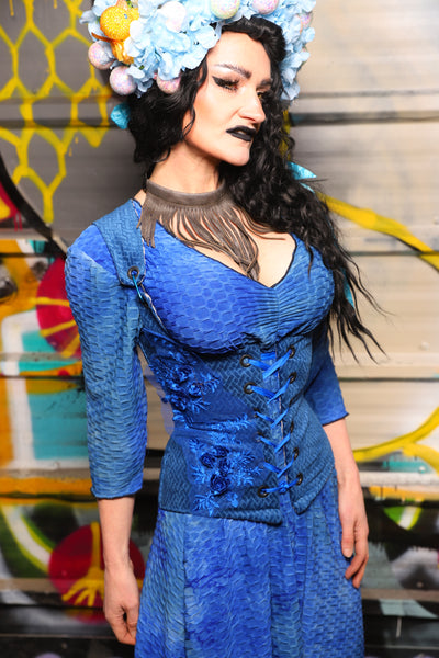 Petite Vixen in Blue Basket Weave w/Blue Rose applique - The Dark Waters Collection