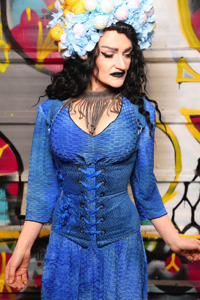 Petite Vixen in Blue Basket Weave w/Blue Rose applique - The Dark Waters Collection