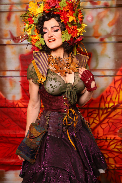 09. Cropped Underbust w/hardware & Winchester Detachable Collar in Plum & Gold Velvet *WITH* Minstrel Patchwork Pockets - The Fall Fabulosity! Collection