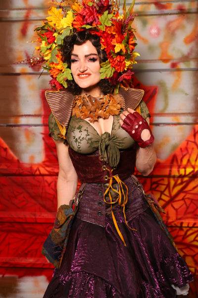 09. Cropped Underbust w/hardware & Winchester Detachable Collar in Plum & Gold Velvet *WITH* Minstrel Patchwork Pockets - The Fall Fabulosity! Collection