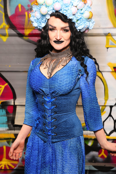 Petite Vixen in Blue Basket Weave w/Blue Rose applique - The Dark Waters Collection