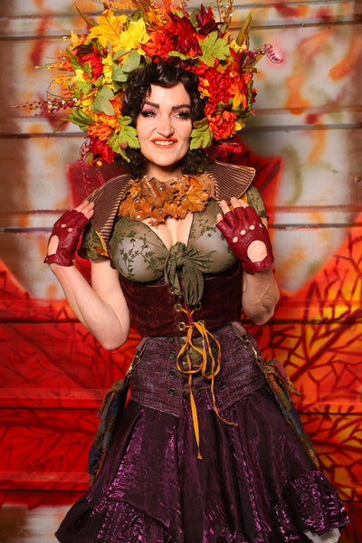 09. Cropped Underbust w/hardware & Winchester Detachable Collar in Plum & Gold Velvet *WITH* Minstrel Patchwork Pockets - The Fall Fabulosity! Collection