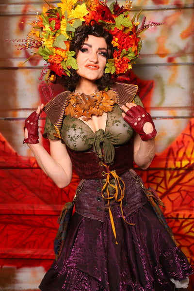 09. Cropped Underbust w/hardware & Winchester Detachable Collar in Plum & Gold Velvet *WITH* Minstrel Patchwork Pockets - The Fall Fabulosity! Collection